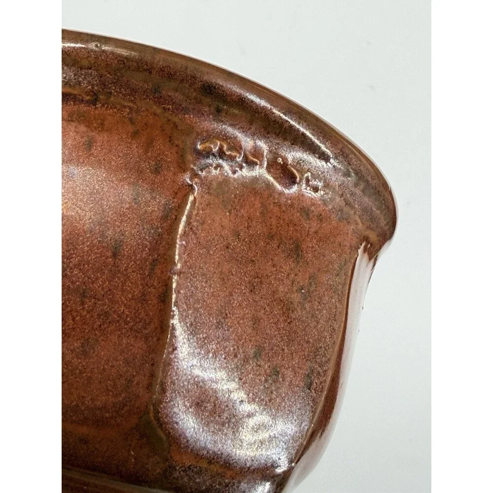 Studio Art Pottery Faceted Chawan Tea Bowl Copper glaze Bumblebee Signed